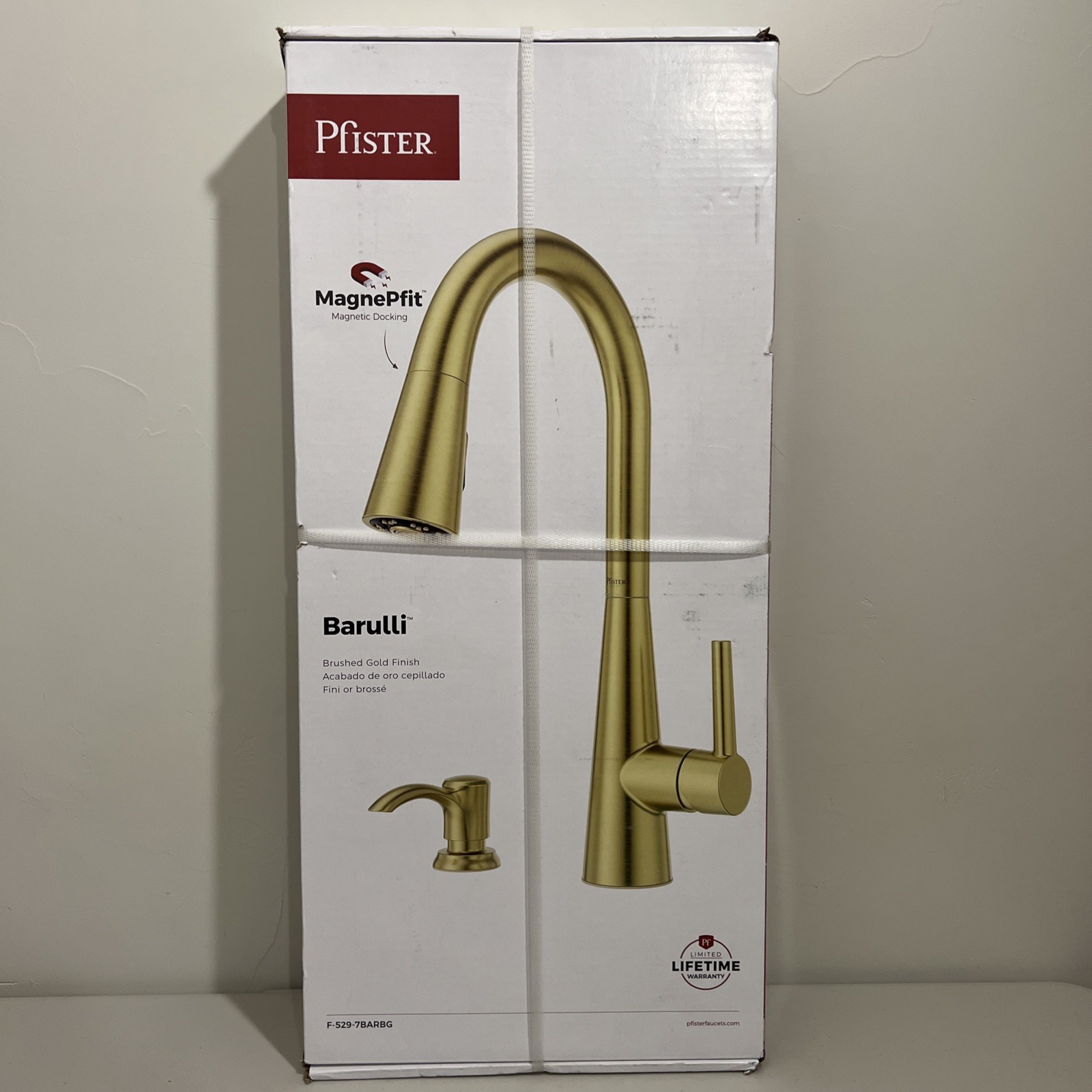 Pfister Barulli Single Handle Pull Down Faucet w/ Soap Dispenser in Gold NEW