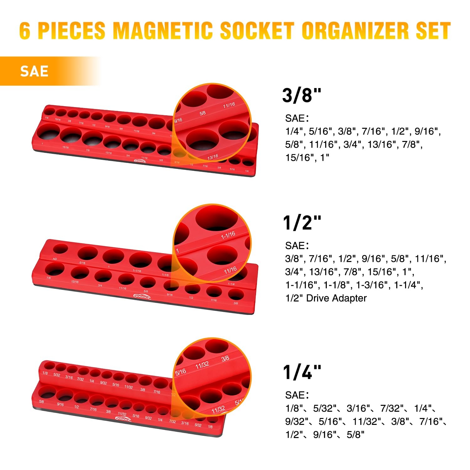 Magnetic Socket Organizer Tray PP Plastic Holds 143 Sockets Toolbox Holder 6 Pcs