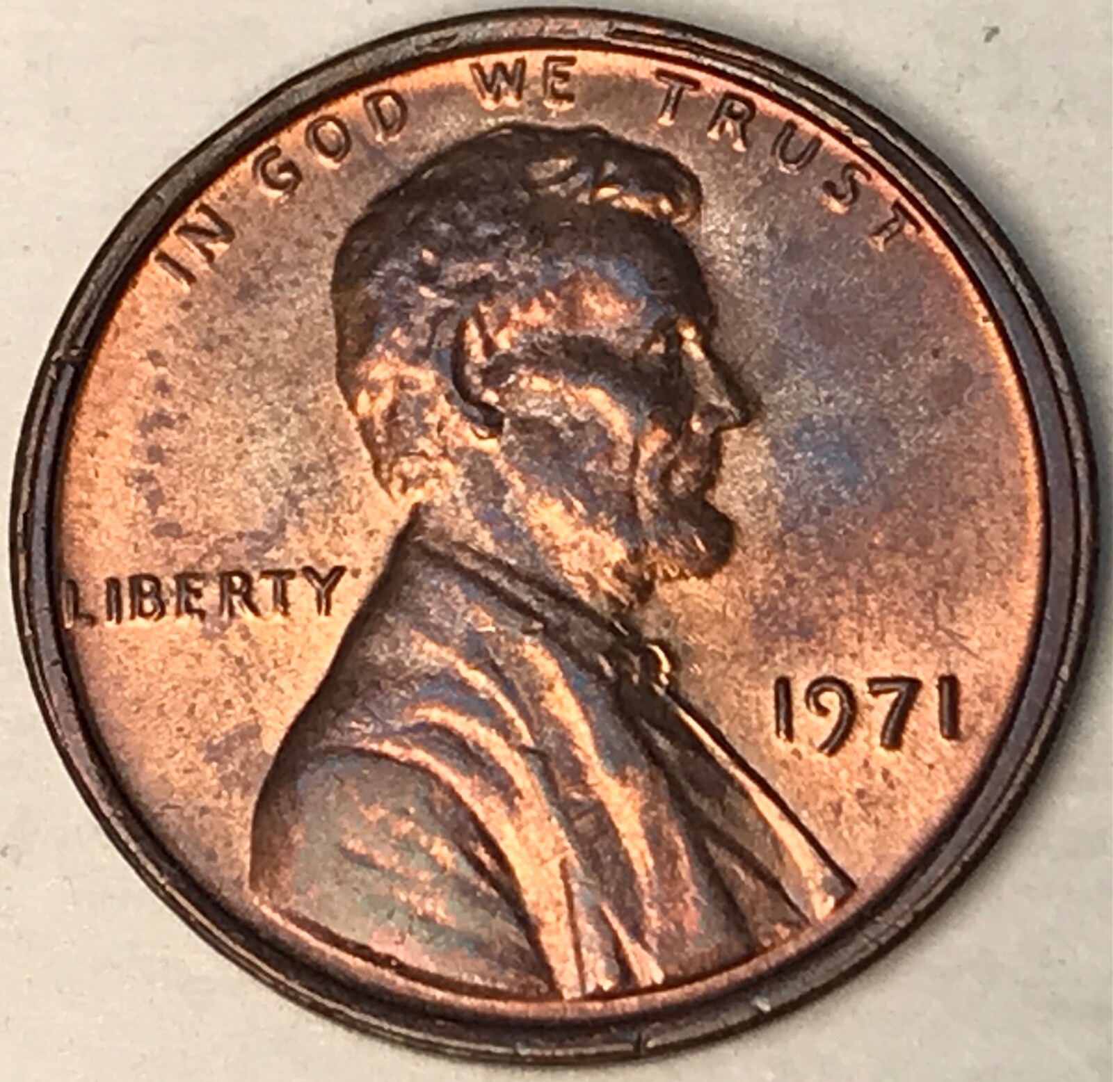 1971 Lincoln Cent Tilted Partial out of collar ERROR, BU RD