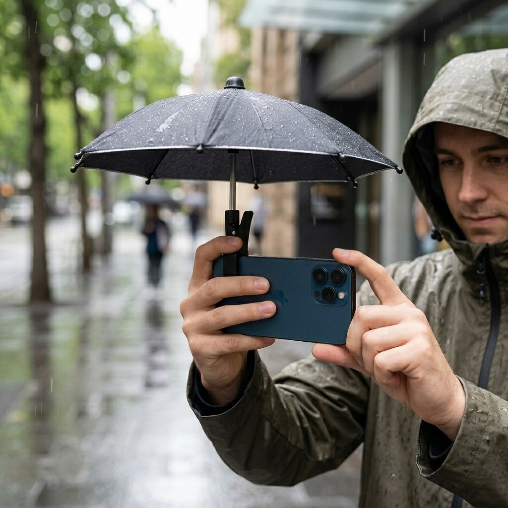 Black Polyester Clip-on Phone Umbrella Sun Rain Shield for Outdoor Use