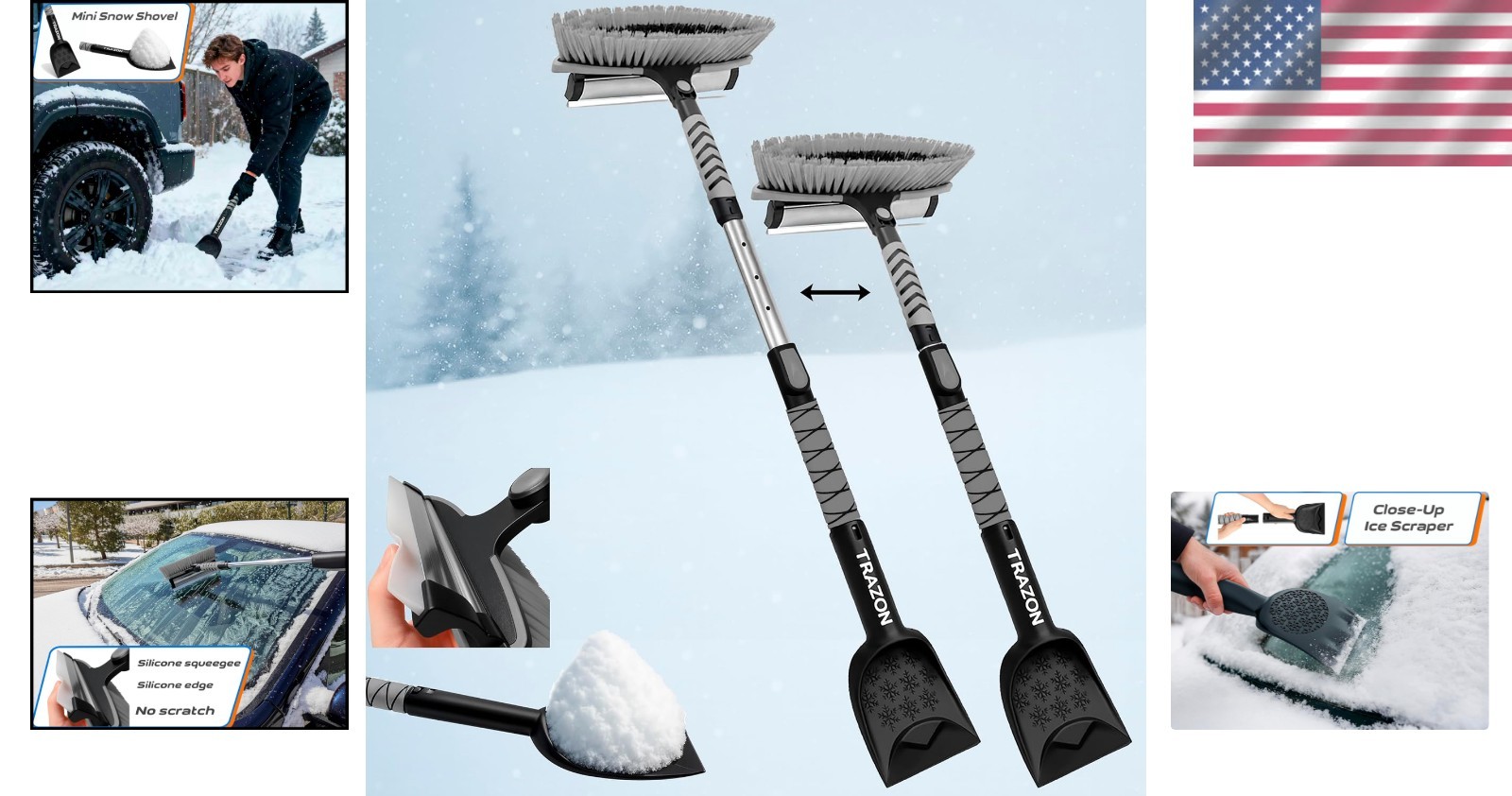 Compact 42.4" Snow Brush & Ice Scraper with Detachable Handle - Cars & SUVs