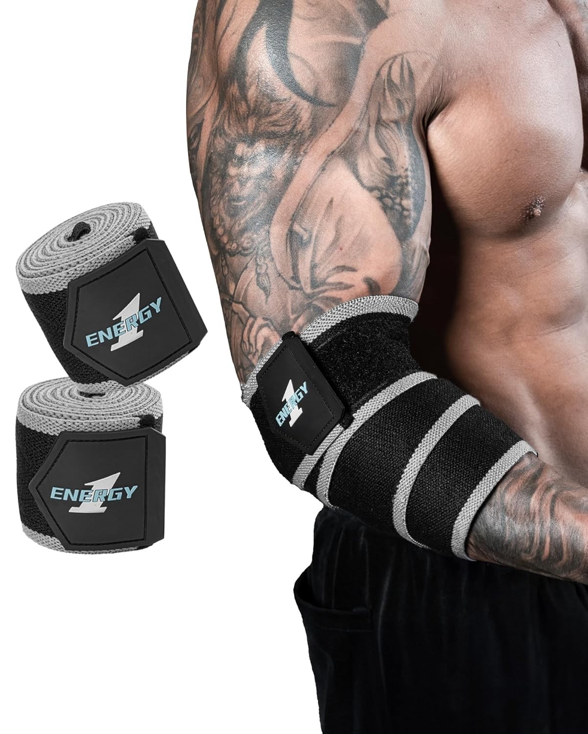Elbow Wraps for Weightlifting (1 Pair) 47" Elastic Support Straps Gym Workout