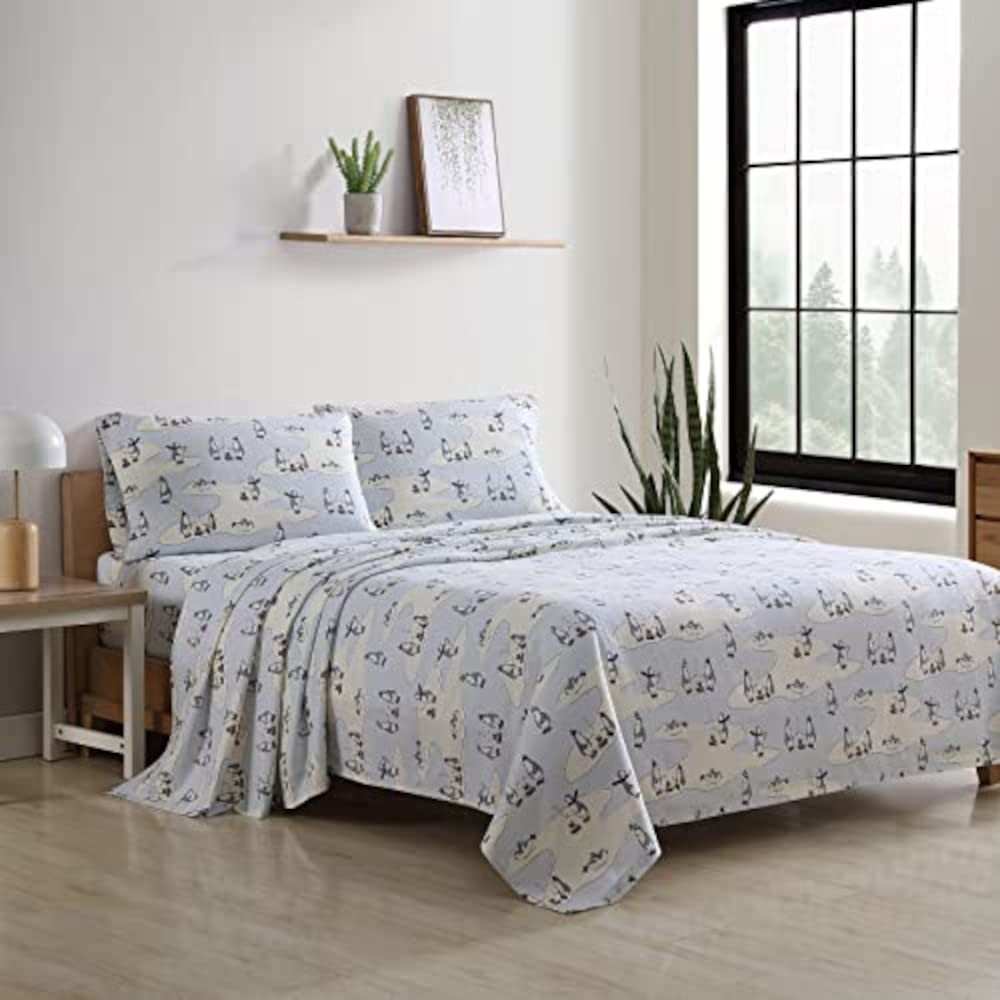 King Flannel Sheet Set Brushed Cotton Skating Penguin