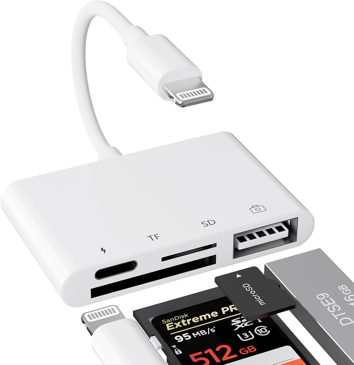 SD TF Card Reader for iPhone, 4 in 1 Micro SD/SD Card Reader to iPhone Adapter
