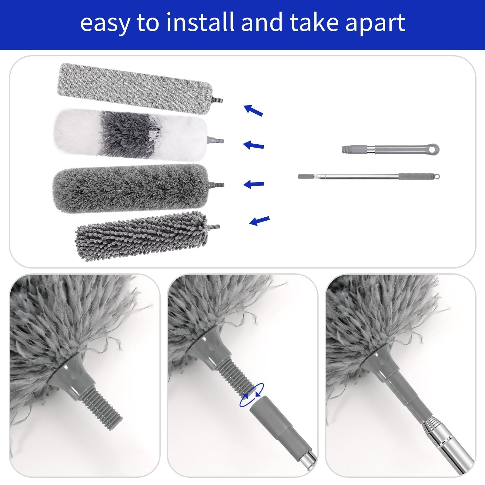 PHABLUS 10 PCS Dusters for Cleaning, Microfiber Duster with Extension Pole Up...