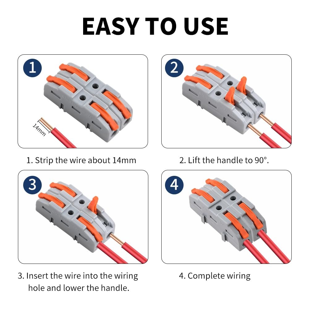 50Pcs Lever Type Wire nut connectors Compact PA66 Splicing Terminal Blocks Su...