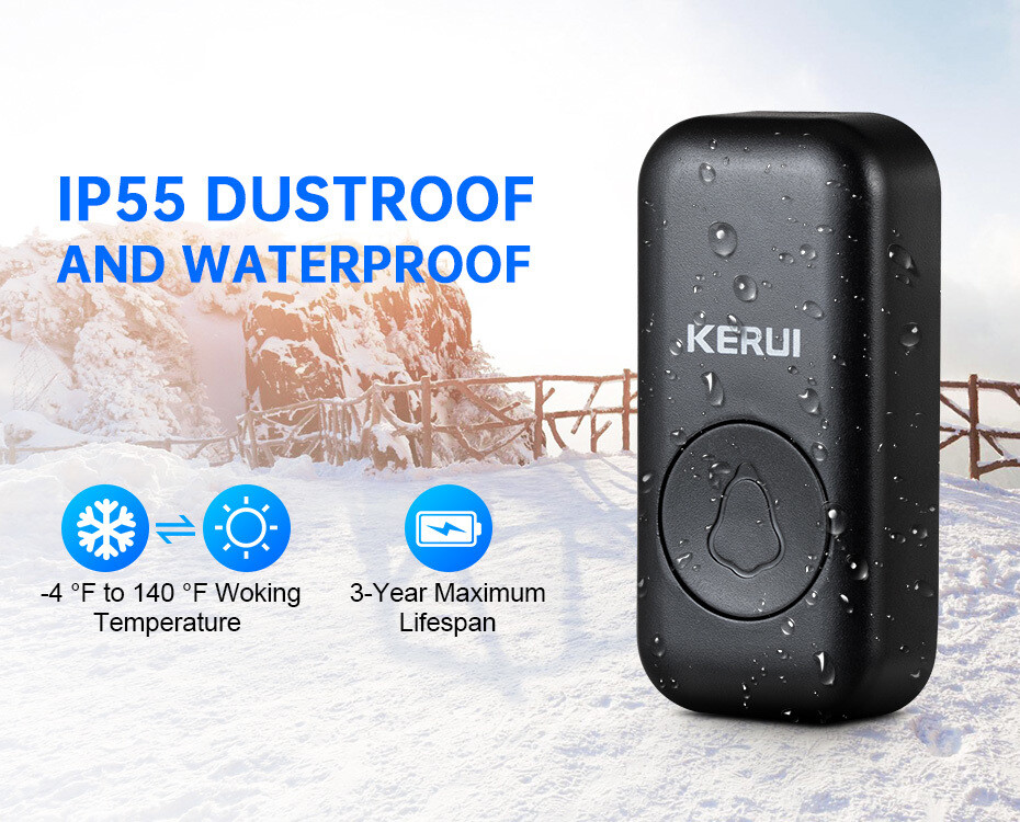 Wireless Doorbell Plug & Play Plugin Receiver Waterproof Adjustable Volume White
