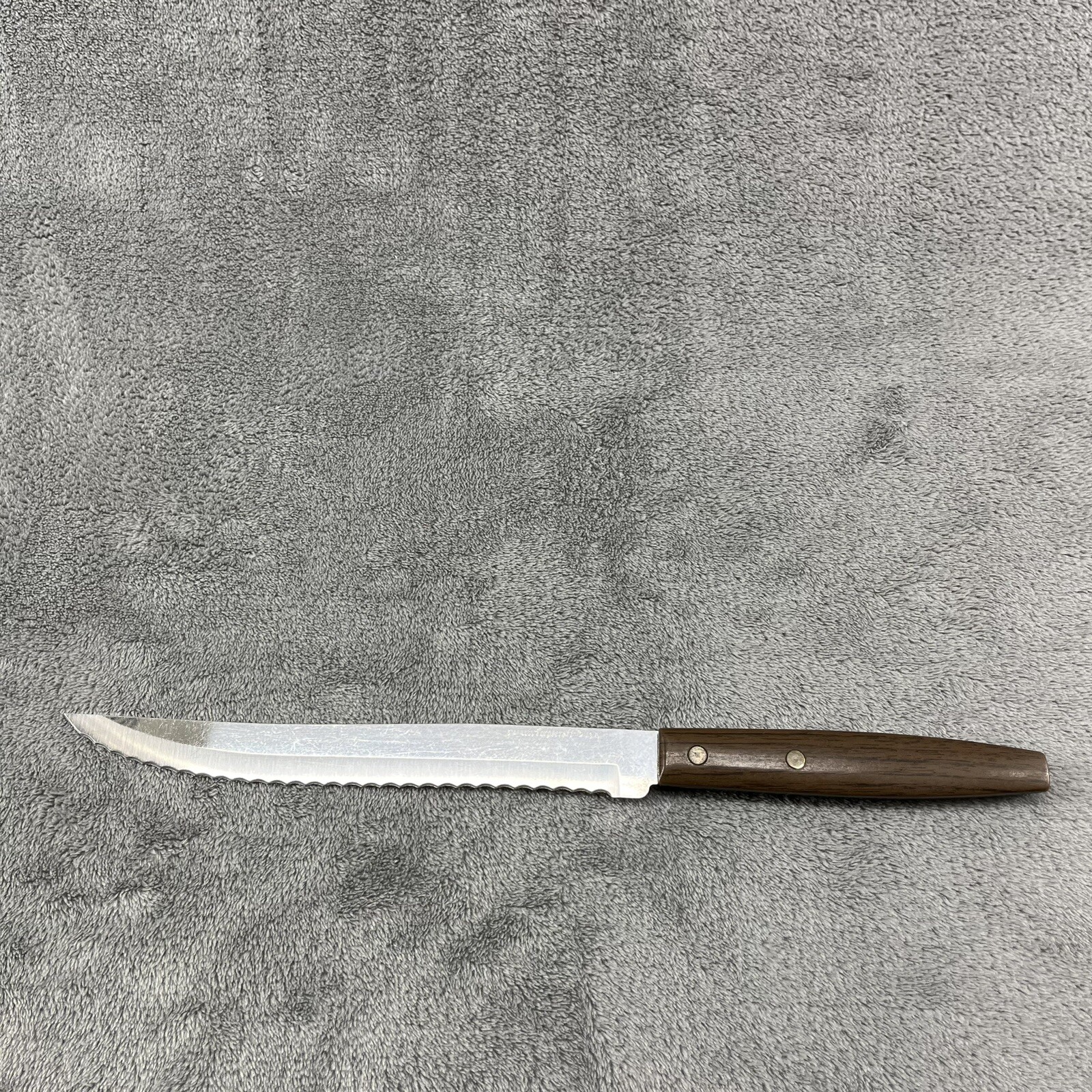 Vintage Forgecraft USA Slicer Serrated Edge Stainless Black Brown Handle MCM