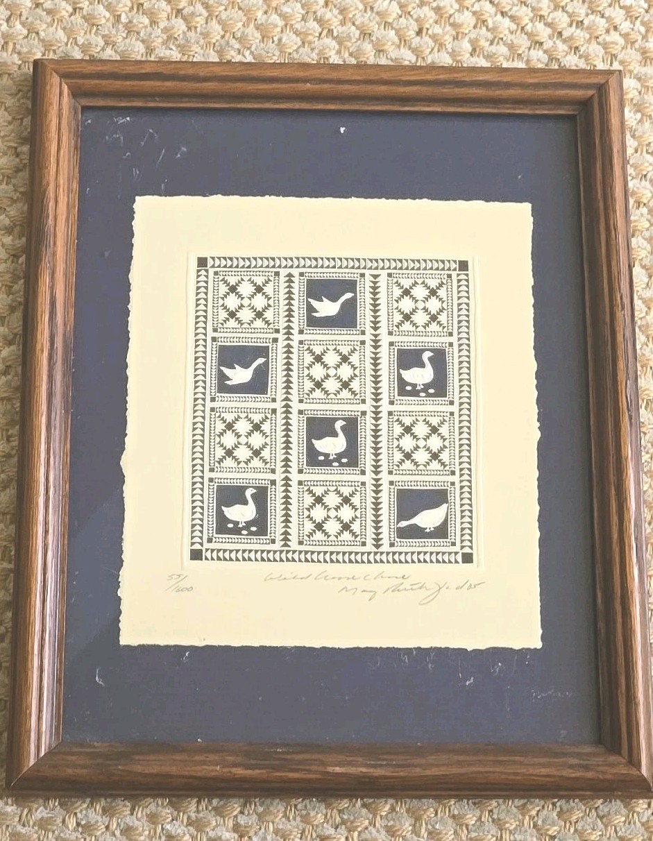 Wild Goose Chase...Mary Rutherford Embossed Print.Signed, 55/1600 Navy Cream