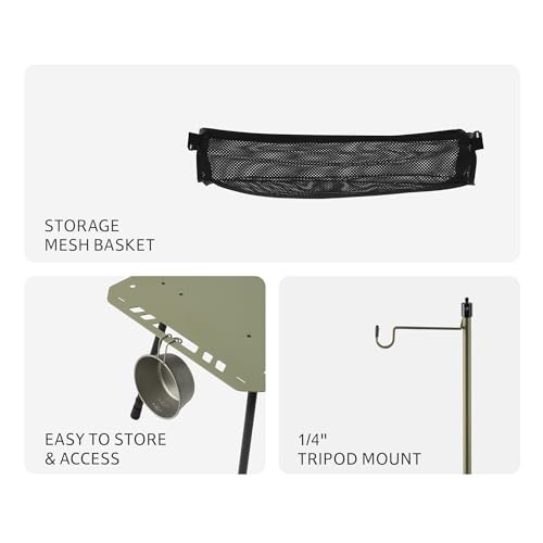 Tactical Camping Table with Adjustable Height, Collapsible Table Green