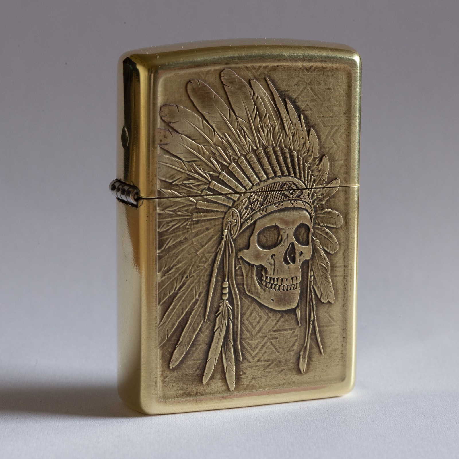 Custom Zippo Lighter - Native American Chief & Skull - Warrior Spirit