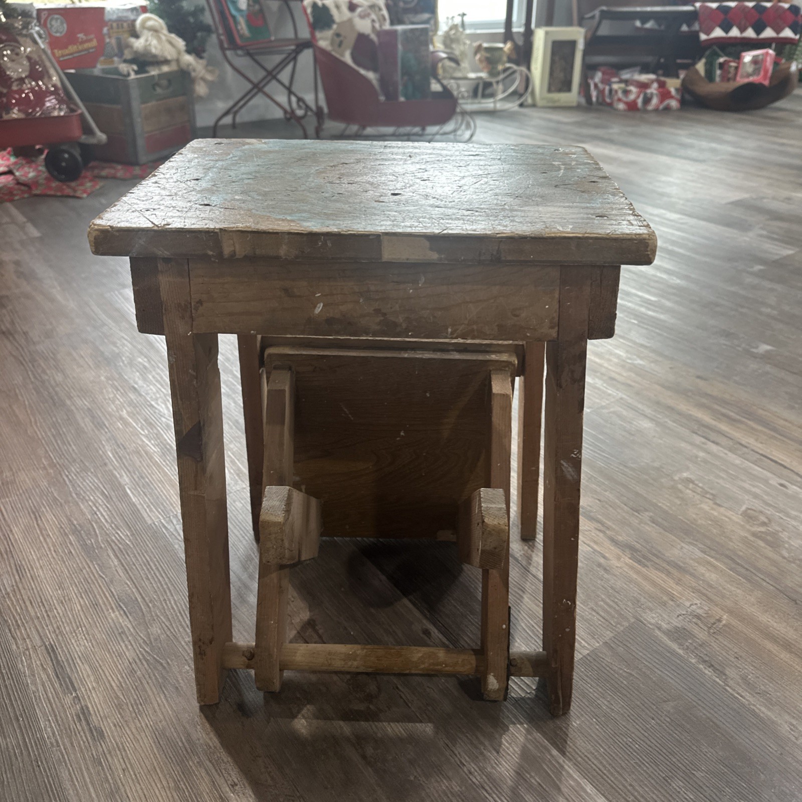 Vintage Wooden Two Step Folding Step Stool UNIQUE PIECE! 💕