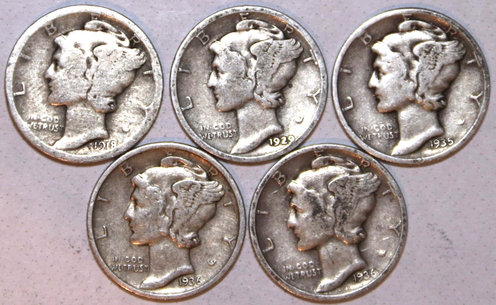 (10) Circulated Mercury Dimes - 1918-1945 Range See Description - #2252ED