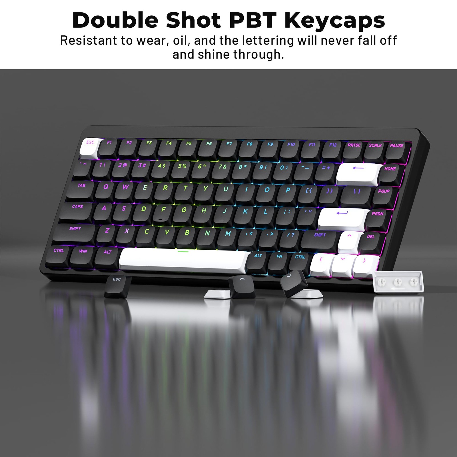XVX Low Profile Black Keycaps, Shine Through Keycap Sets, black and white2