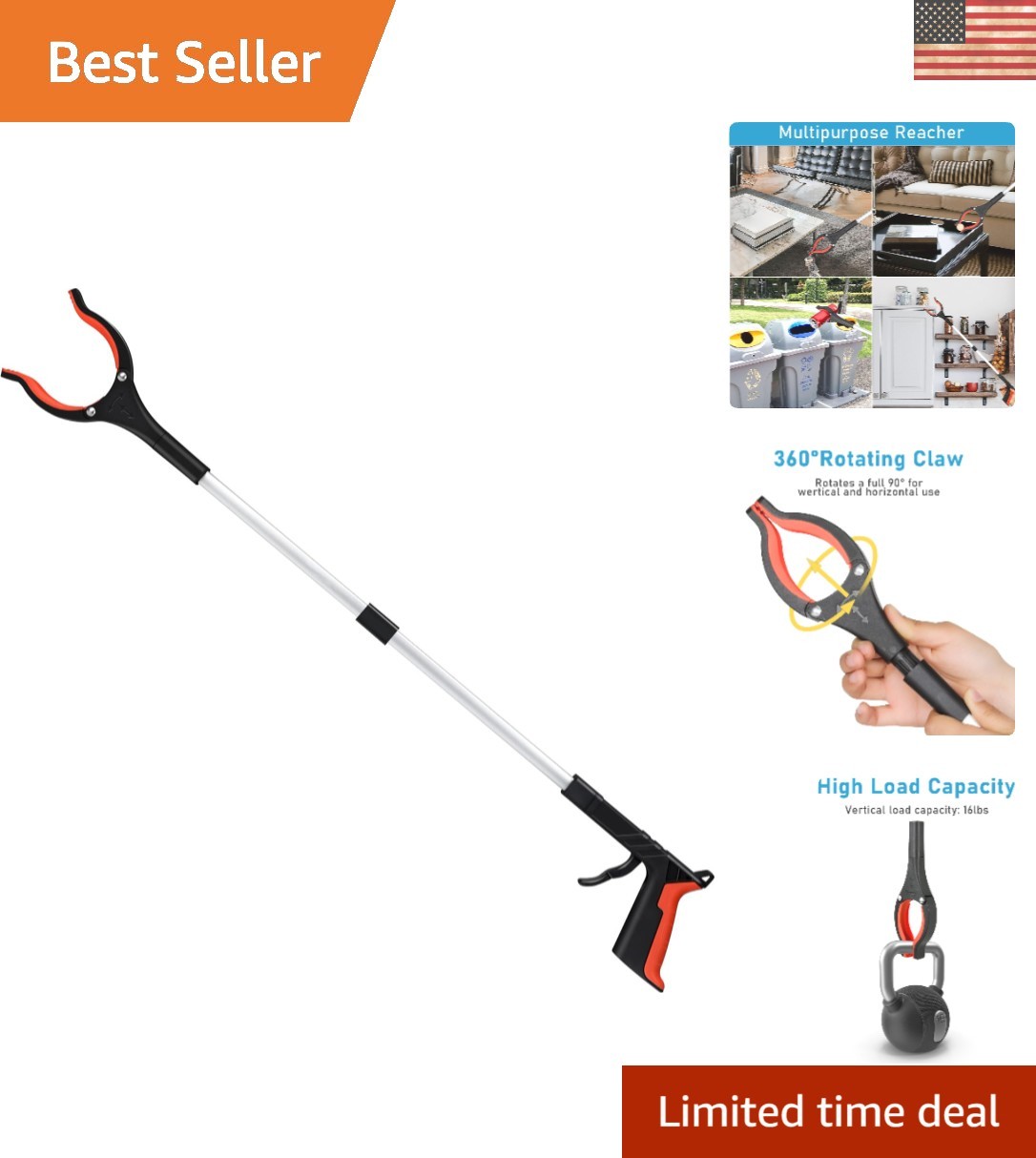 Foldable 32" Trash Litter Picker with Ergonomic Handle - Must-Have Utility Tool