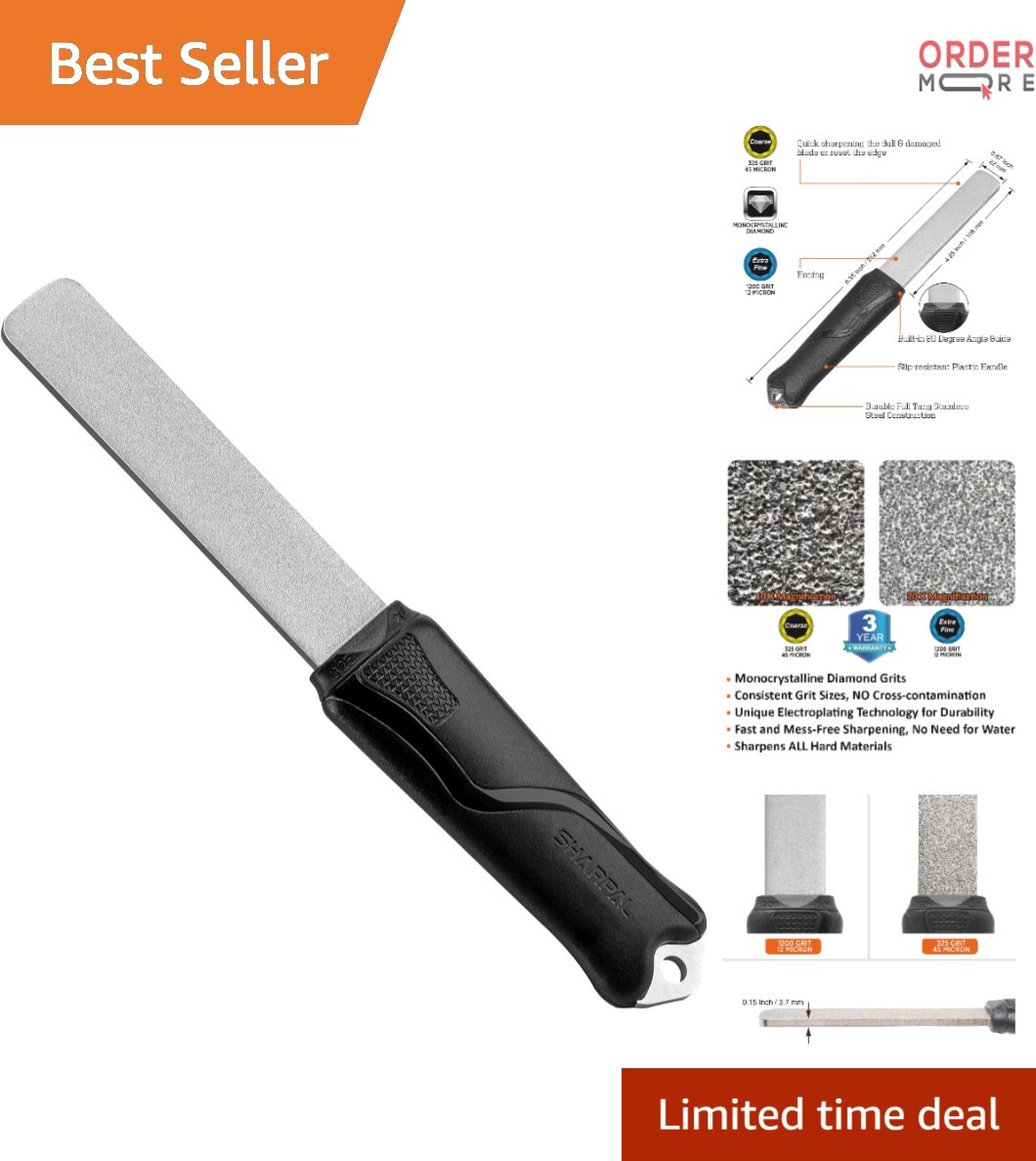 Diamond Sharpening Stone File Coarse Fine Grit Garden Tool Knife Sharpener