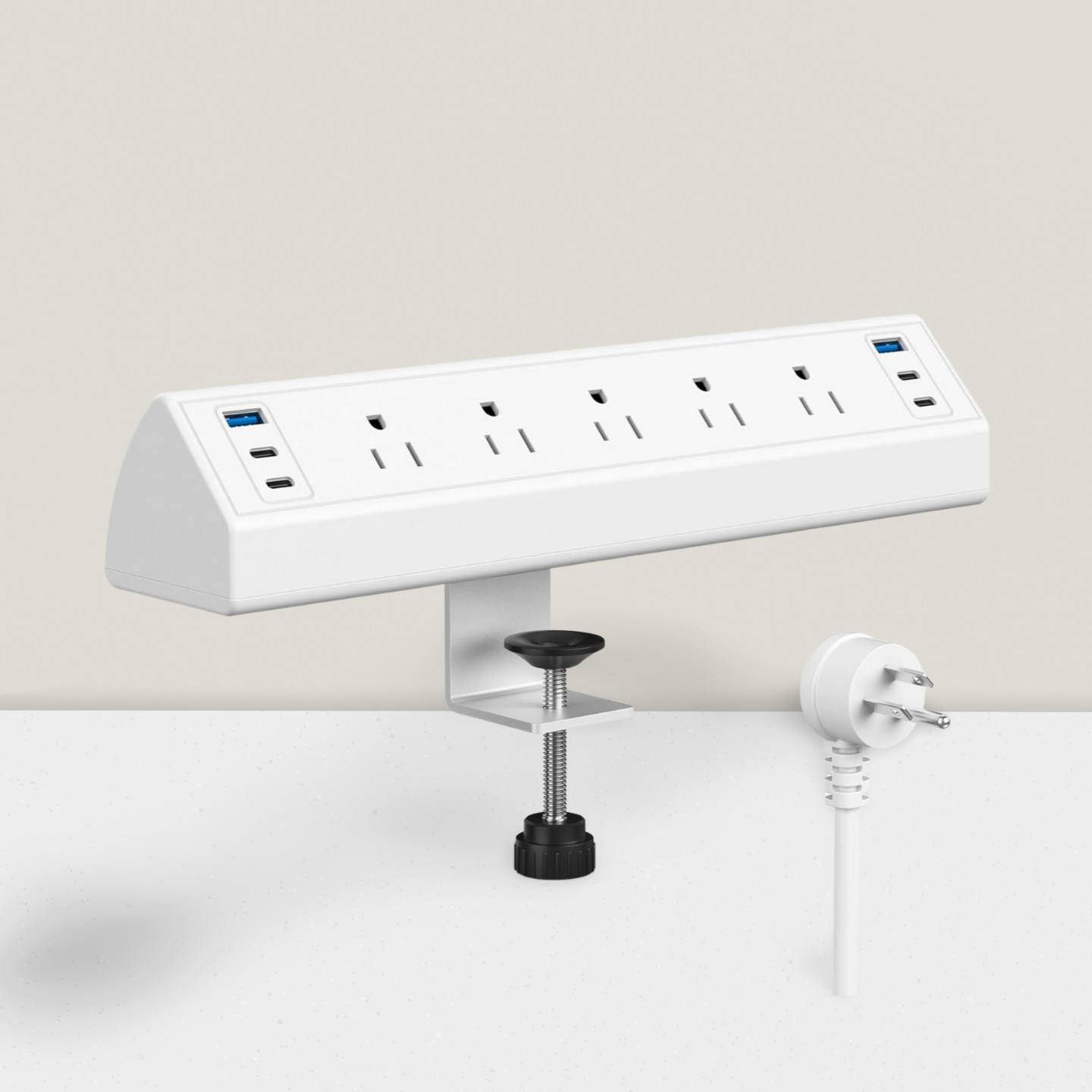 Desk Clamp Power Strip USB-C40W 4 PD Ports 5 AC Outlets 6ft Cord Surge Protector