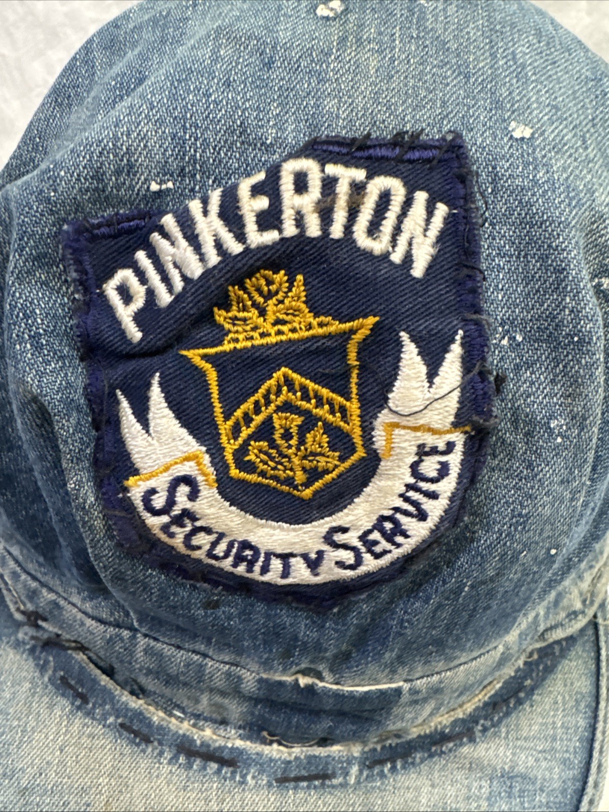 VINTAGE DENIM Handmade Cap With Pinkerton Security Service Patch