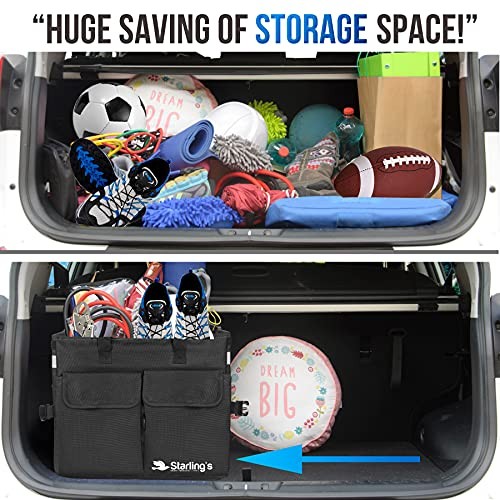 Car Trunk Organizer Super Strong, Foldable Storage Cargo Large with Lid Black