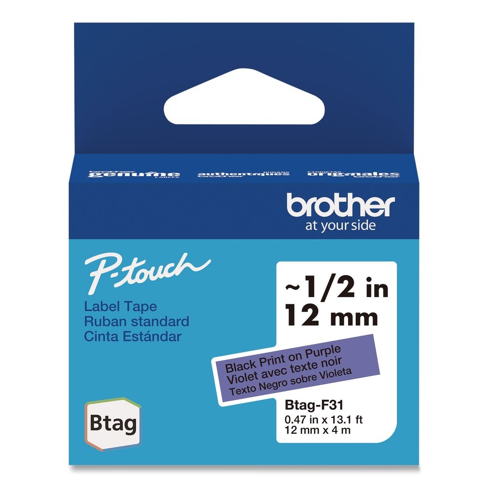 Brother P-Touch BTAGF31 0.47 in. x 13.1 ft. BTAG Label Tapes - BK on Purple New