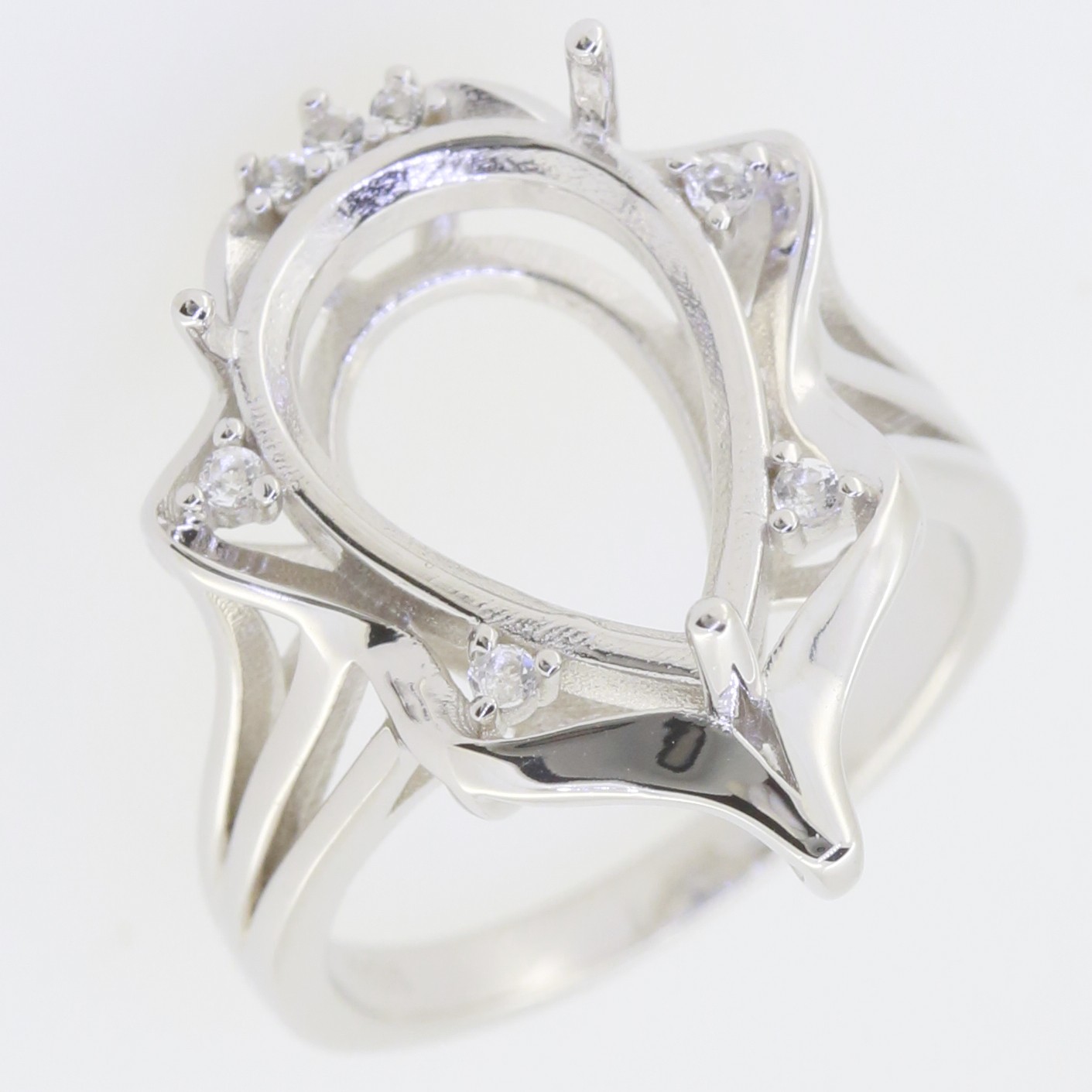 Sterling Silver Semi Mount Ring Setting PE 16X11mm White Topaz/Moissanite