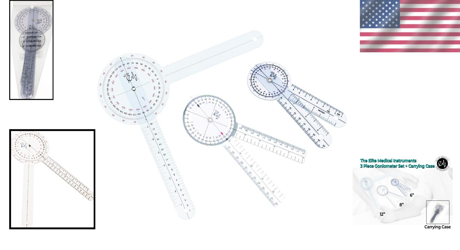 Essential Goniometer Set 12", 8", 6" - Great for Precision Measurements