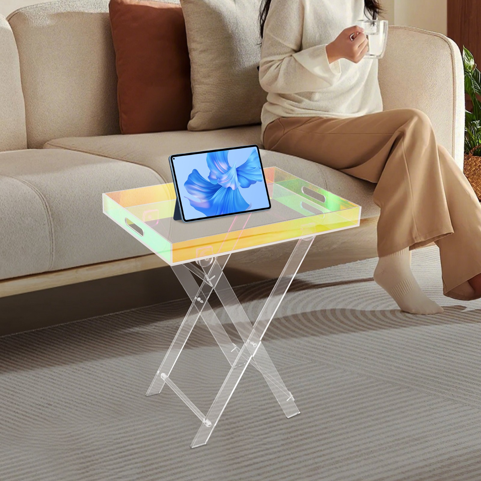 Acrylic Folding Tray Table, Acrylic End Table, Colorful Acrylic Side Table