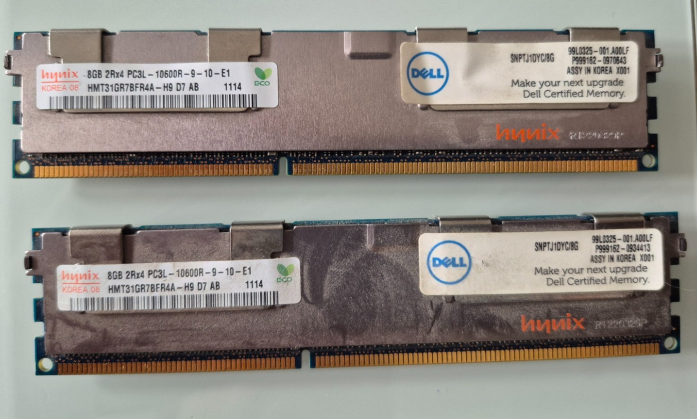 8GB x 2 GENUINE DELL LABELED SNPTJ1DYC/8G / 8GB 2RX4 PC3L 10600R MEMORY