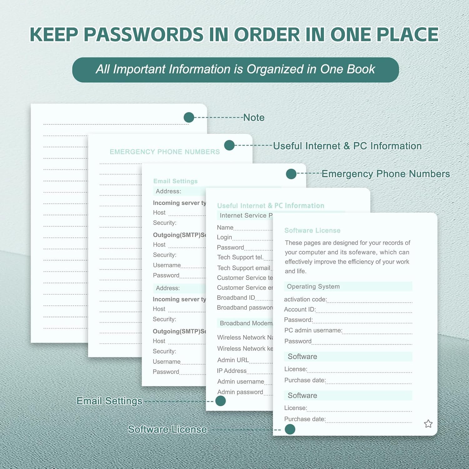 Password Keeper Book with Alphabetical Tabs Compact Password Notebook Black