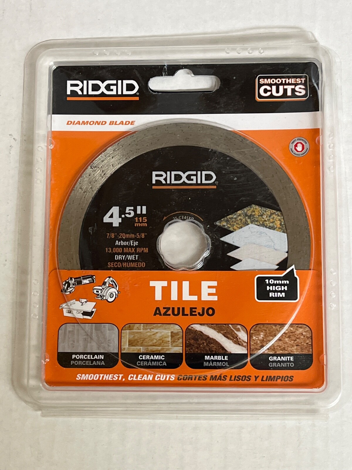 RIDGID 4.5 in. Tile Continuous Rim Diamond Saw Blade for Angle Grinders