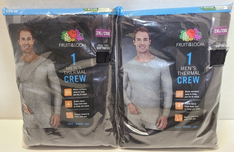 Fruit of the Loom Men’s Black Thermal Crew Shirt Size 2XL NWT Lot of 2