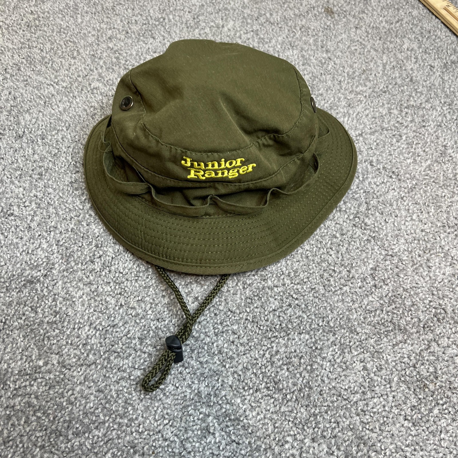 Junior Ranger Hat Bucket Youth One Size Olive Green Boonie Chin Strap Outdoor