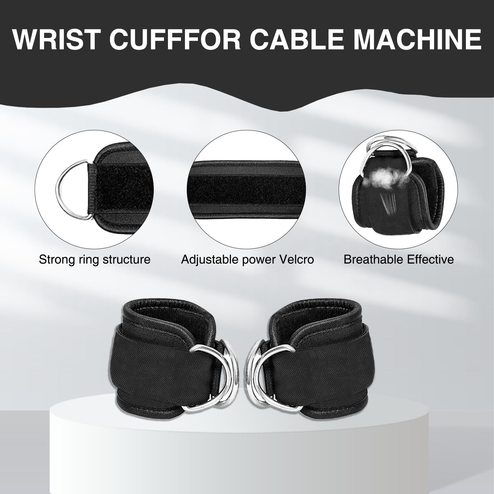 2 Pcs Wrist Cuffs Lifting Straps with D Rings for Cable Machine, Adjustable G...