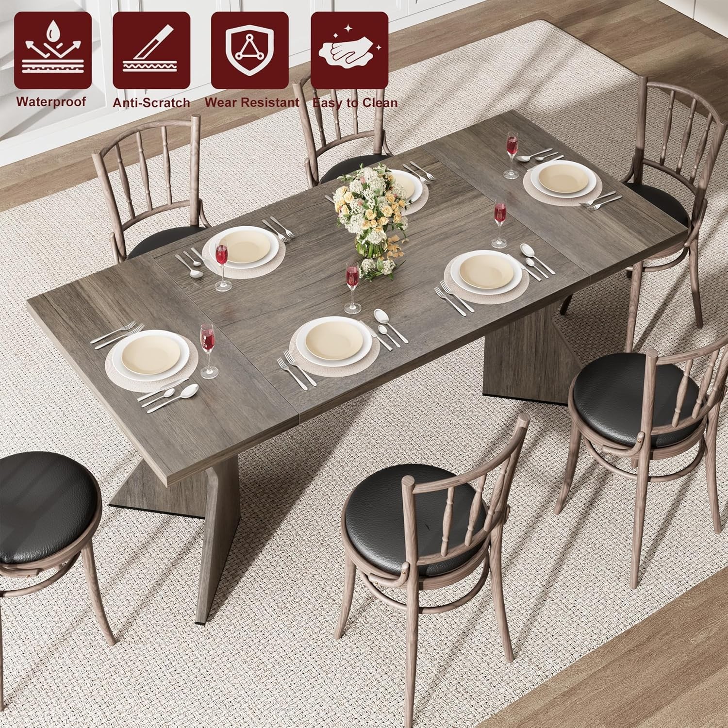 Thick Panel Double-Sided Triamine Rectangular Dining Table-Iron Foot 1 grey
