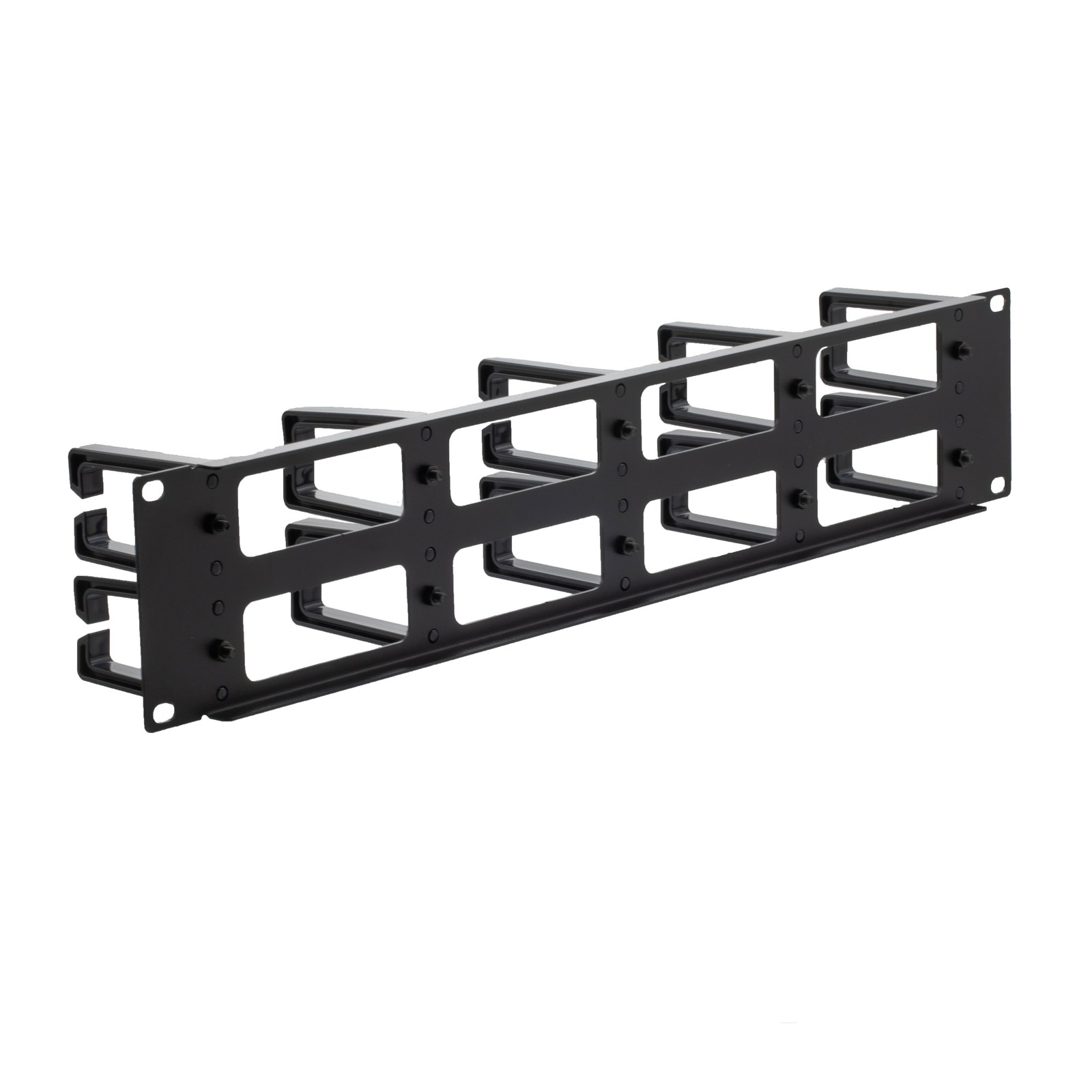 NavePoint 2U Horizontal Cable Management Panel with 5 Plastic Cable Rings,