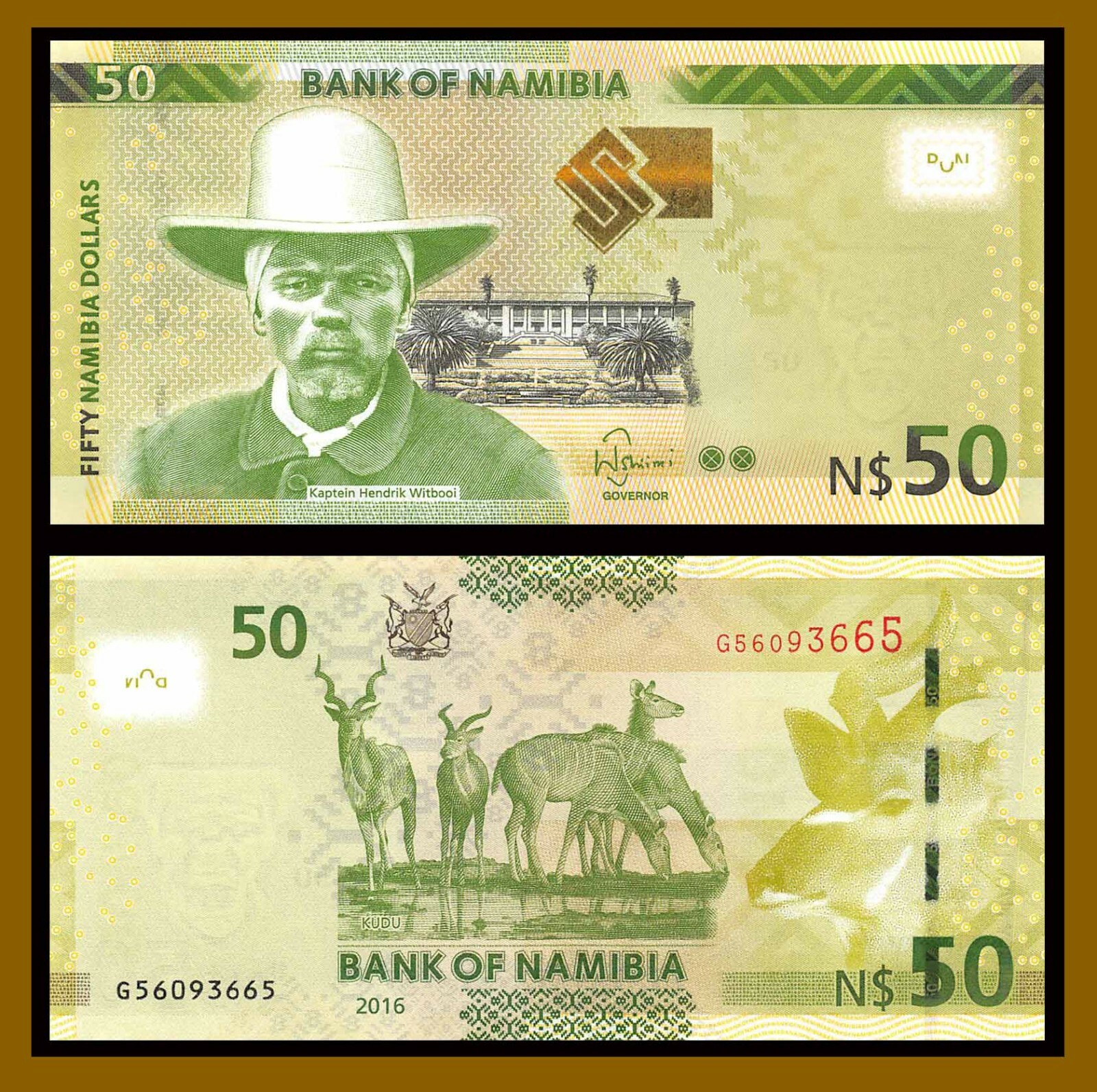 Namibia 50 Dollars, 2016 P-13b Kudu Antelope Banknote Unc