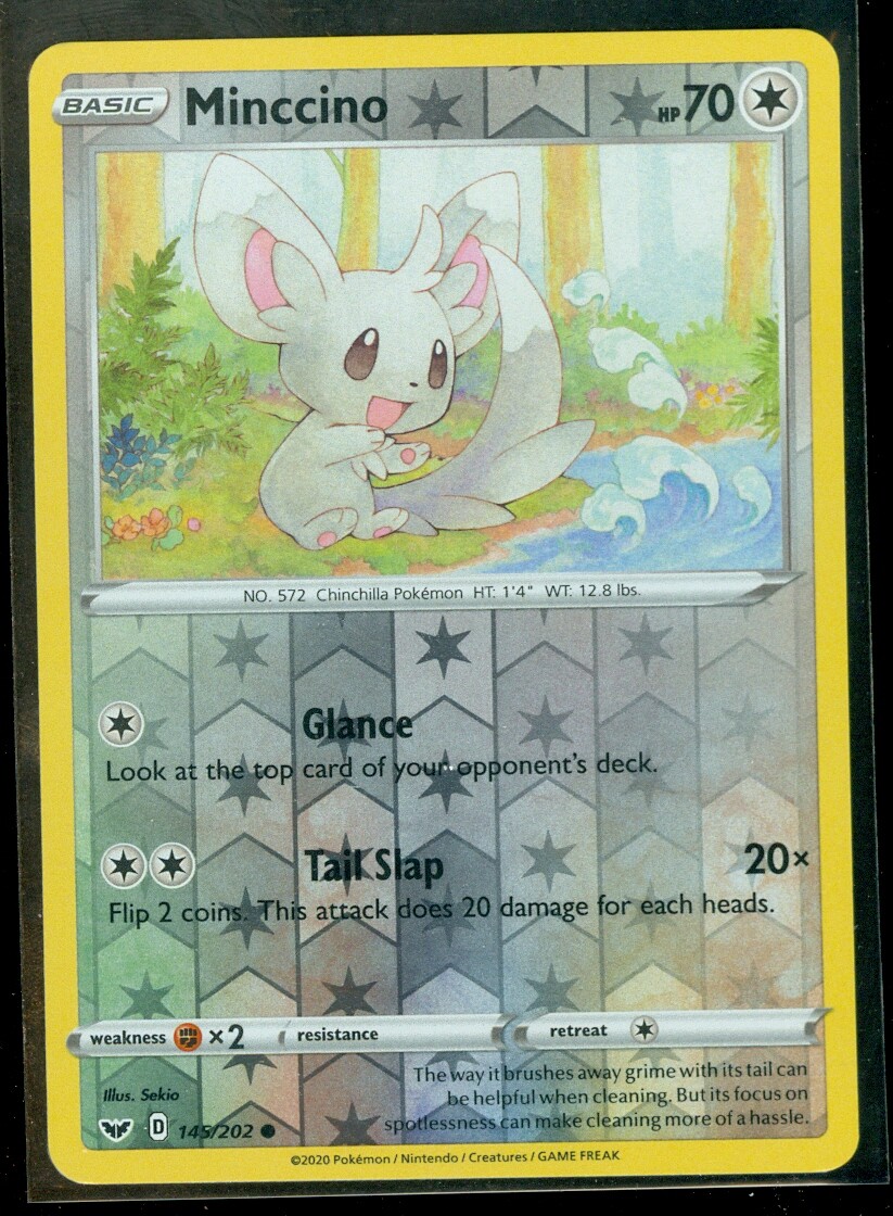 Pokemon MINCCINO 145/202 Sword & Shield Rev Holo - - MINT
