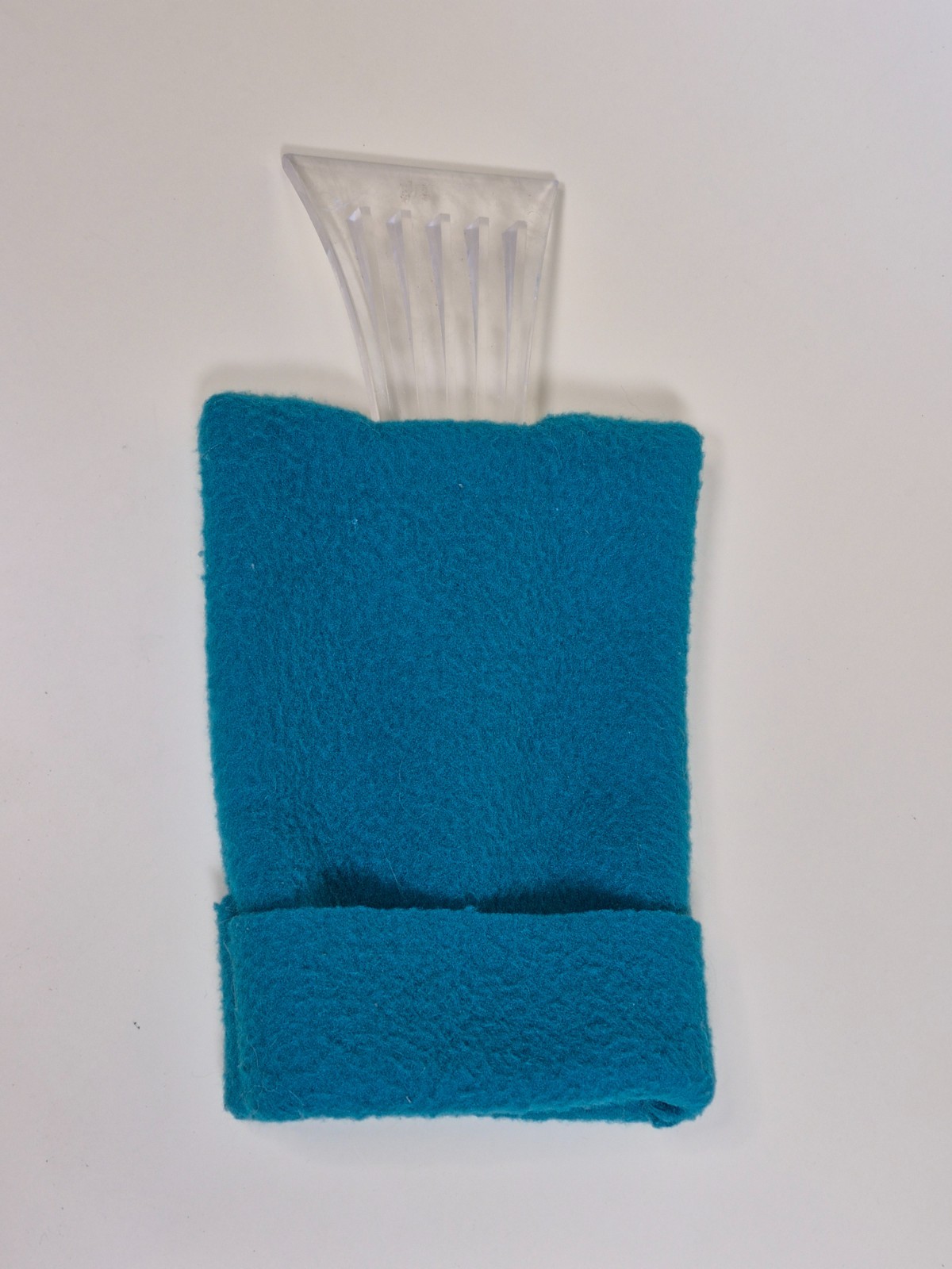 Vintage Winter Window Ice Scraper with Fleece Handmitten c.1980 Teal
