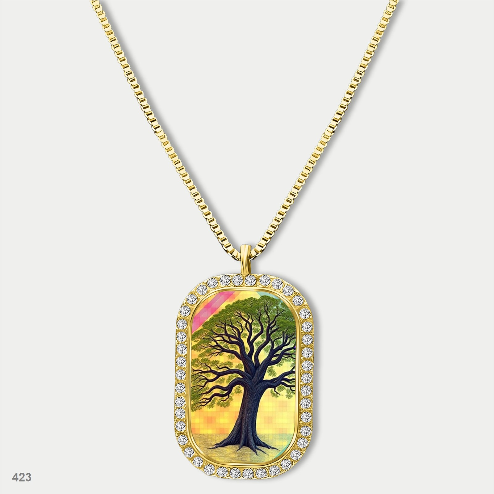 Amazing Colorful Tree of Life Pendant Necklace Chain Graphic Dog Tag Chain Gift