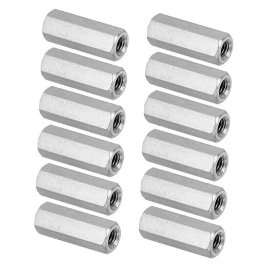 M4 x 0.7-Pitch 304 Stainless Steel Hex Coupling Nuts, 12Pcs M4-0.7 x 20mm