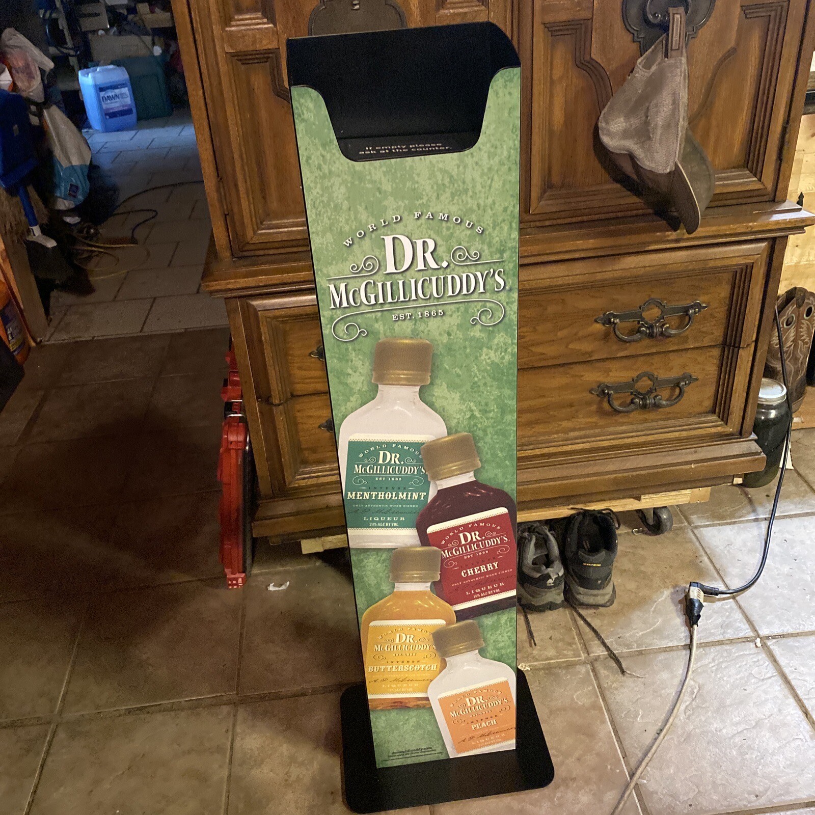 Dr. McGillicuddy's pop-up merchandising rack metal 