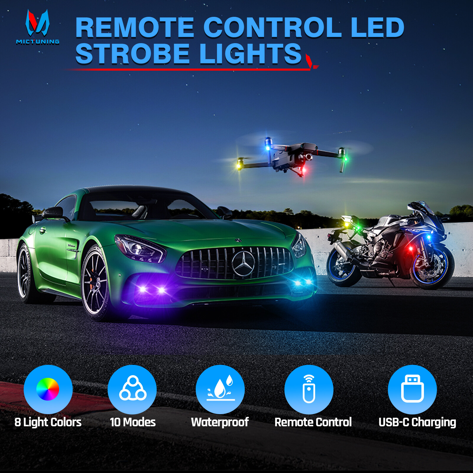 12PCS Wireless LED Strobe Lights 8 Colors USB Rechargeable Anti-Collision Lamps