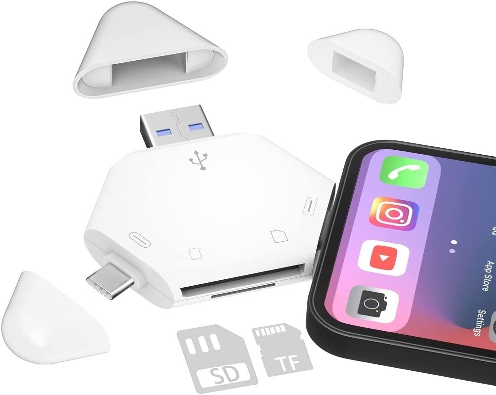 3-in-1 Memory Card Reader for iPhone/iPad, USB C and USB A Devices Support SD/TF
