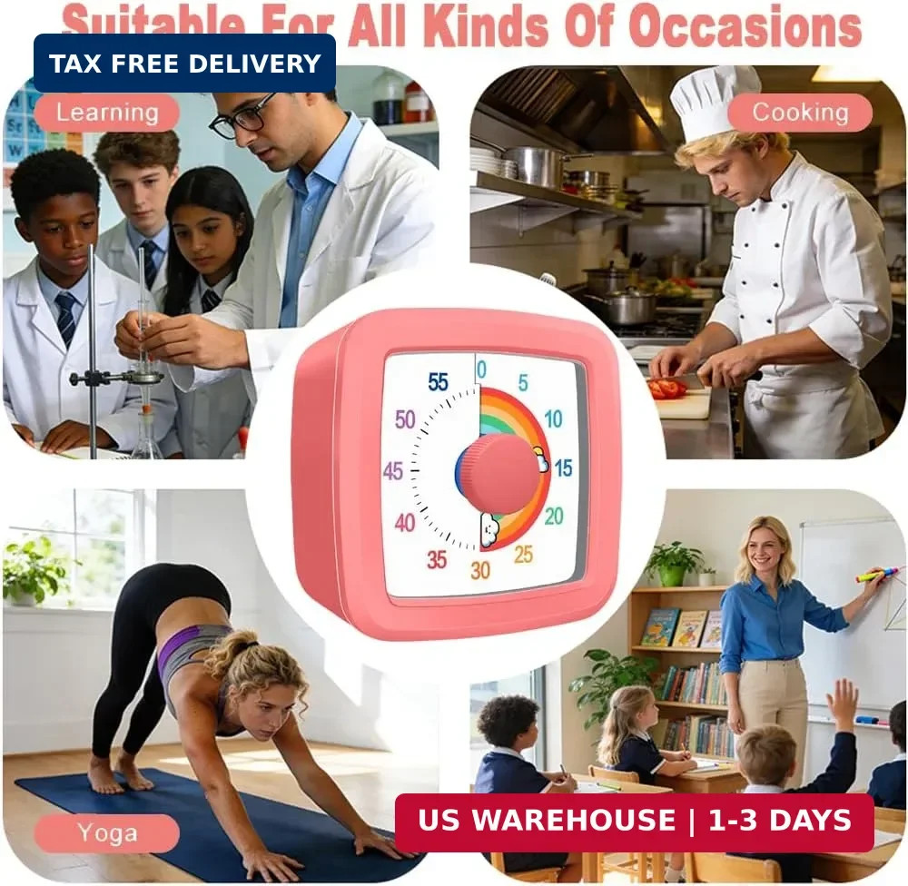 Visual Timer for Children, 60 Minute Countdown for Classroom, Office, Kitchen, D