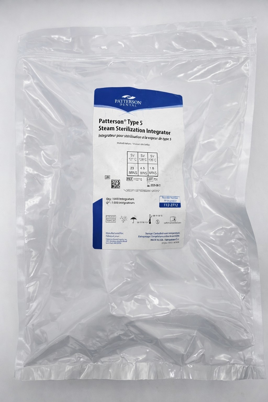 Patterson Type 5 Steam Sterilization Integrator 1000 Ct Dental Lab EXP 2028