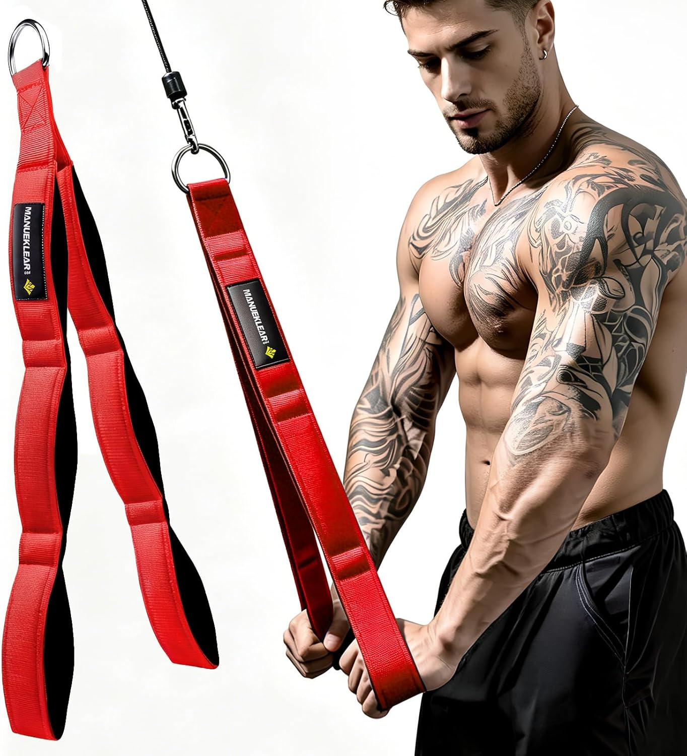 MANUEKLEAR 3 Grip Lengths in 1 Tricep Rope Cable Attachment with Ergonomic Handl