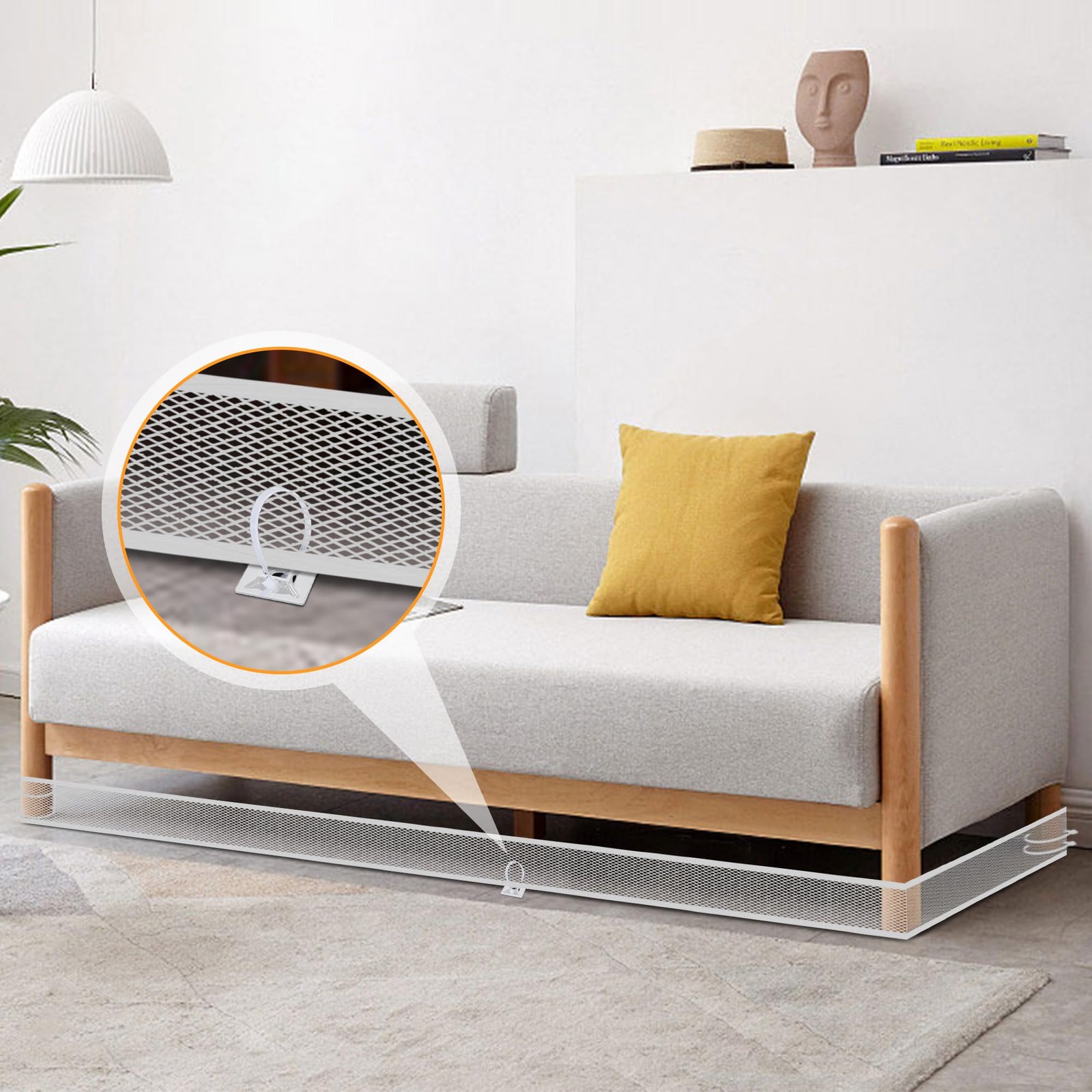 4x 394 Under Couch Blocker, Furniture, 30 Cable Ties, Stop Toys, White