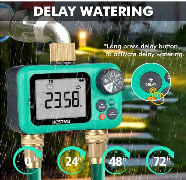 Restmo 2 Zone Automatic Digital Water Timer Model O-HT-2B Brass Connections