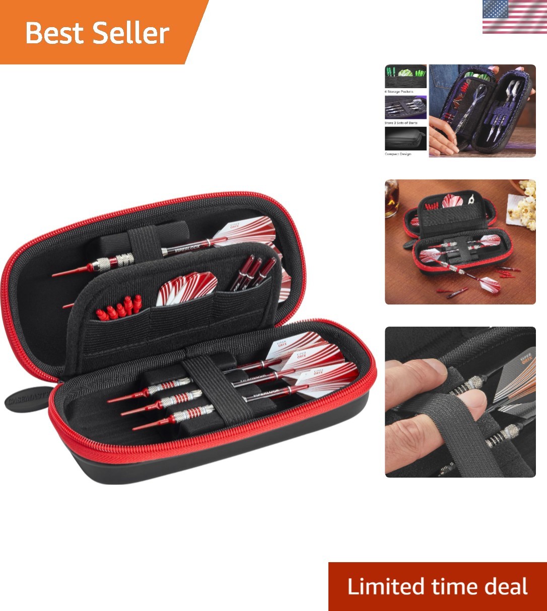 Sentry EVA Dart Case with Red Zipper: Travel-Friendly for 6 Darts & Accessories