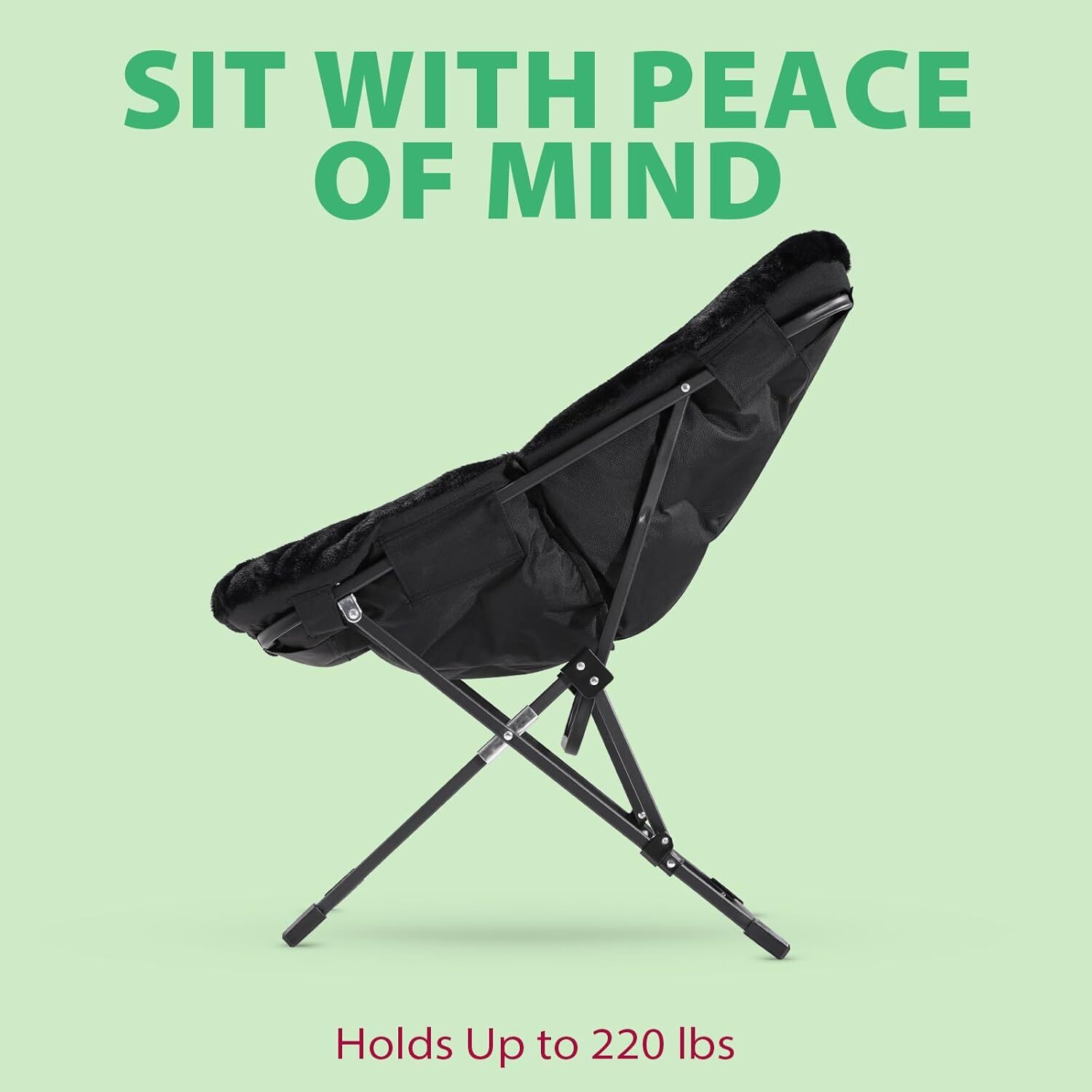 Soft Faux Fur Folding Lounge Chair, X-Large Foldable (Faux Fur - Black)